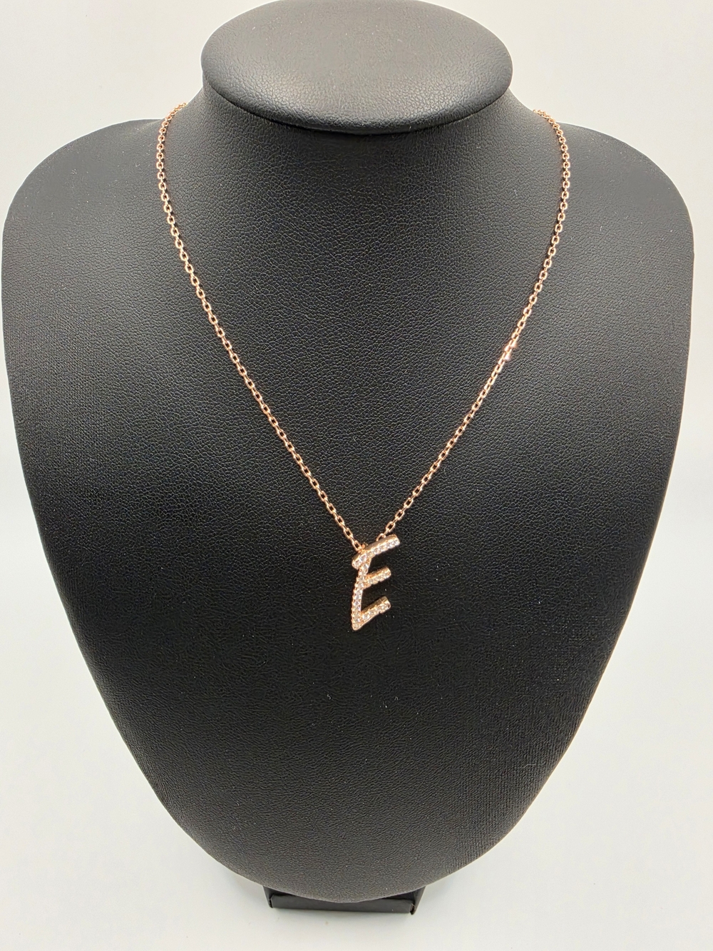 Rose Gold Initial 'E' Necklace with Crystal Accents